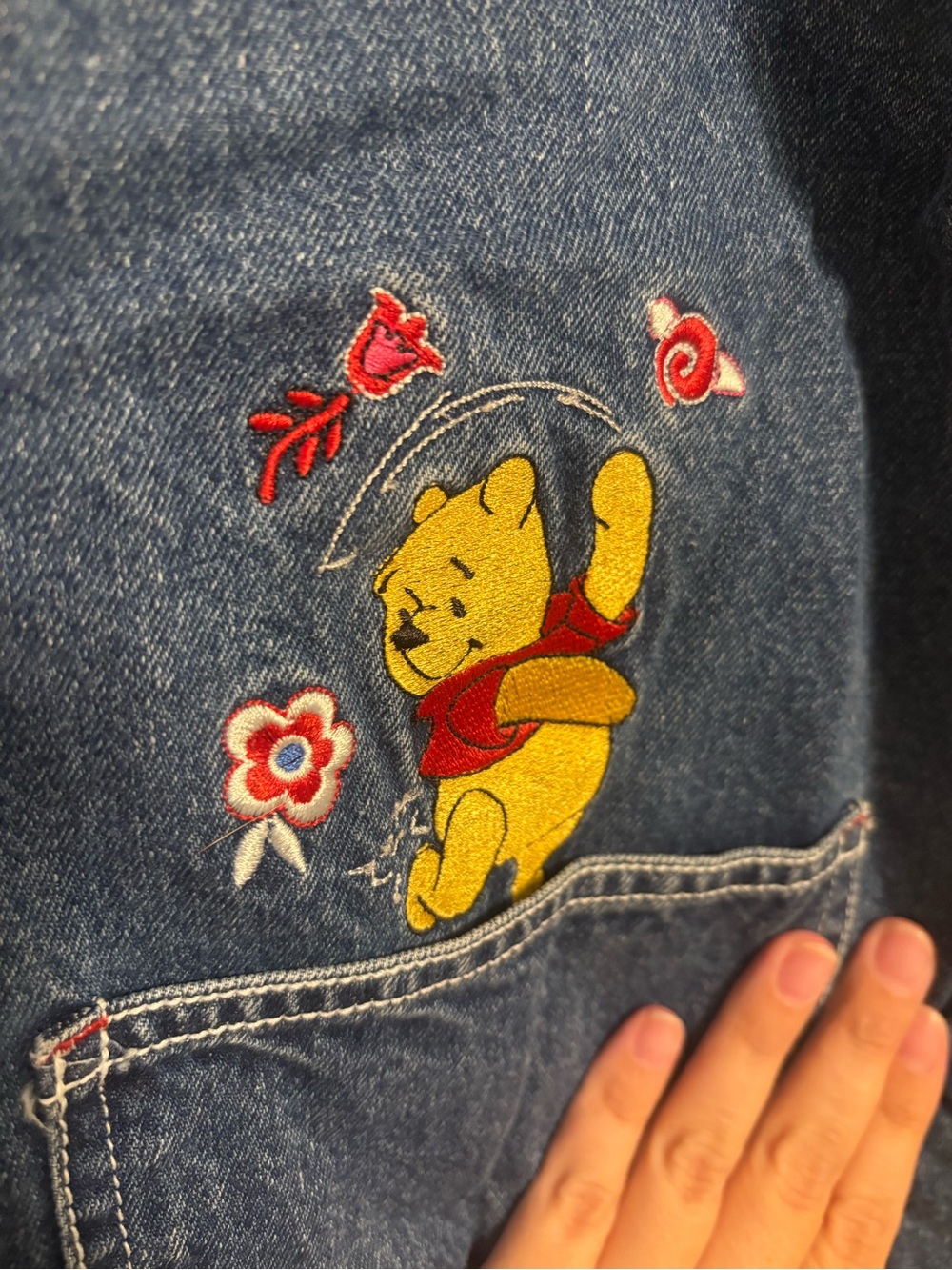 Denim Overalls Dress with Winnie the Pooh & Tigger Embroidery - Blue - Picture 5 of 8